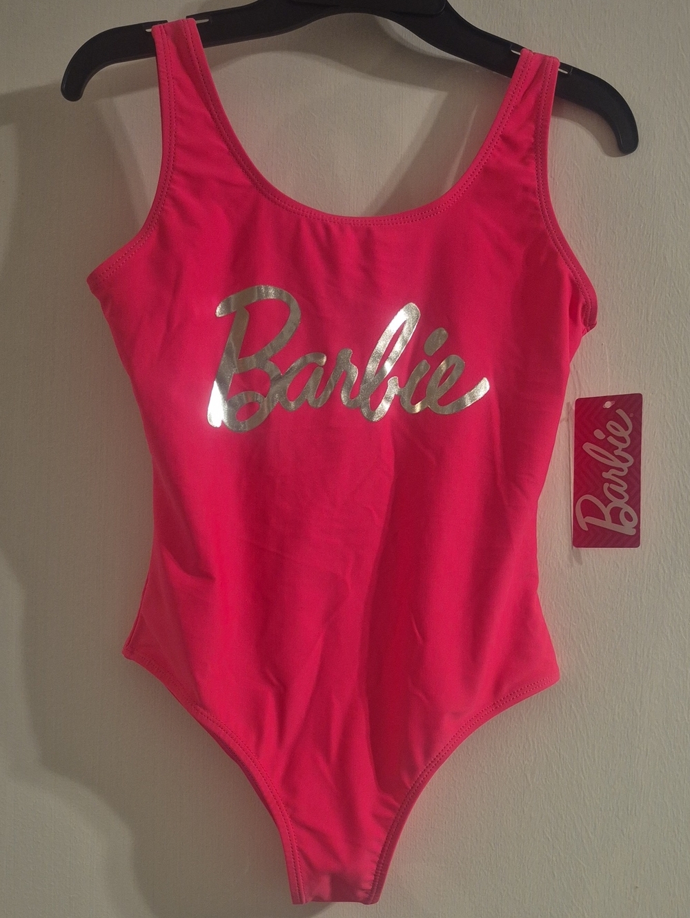 Barbie Bright Pink One-Piece Swimsuit with Silver Logo